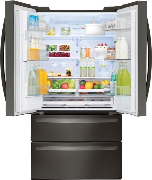 LG - 27.8 Cu. Ft. 4-Door French Door Smart Refrigerator with Smart Cooling System - Black Stainless Steel